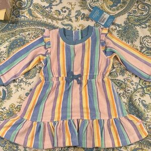 NWT Ruffle Butts terry cloth Pastel Striped Dress 12-18 month